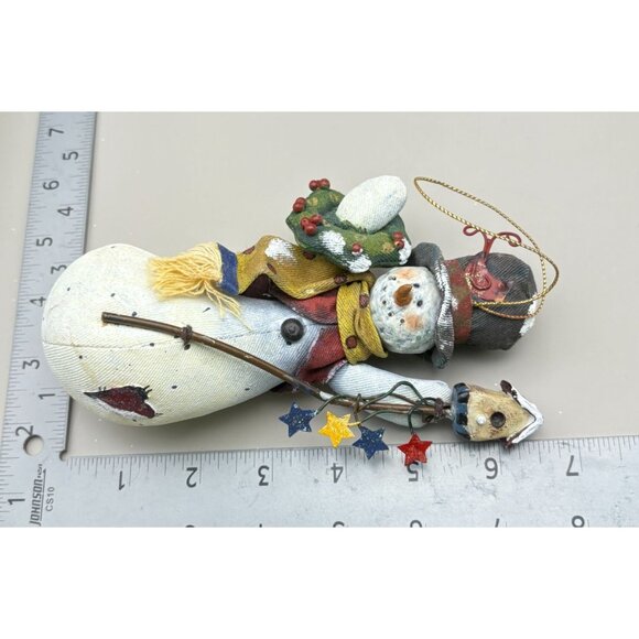 Vintage Primitive Fabric Snowman Christmas Tree Ornament Birdhouse Hat Scarf - Picture 3 of 7